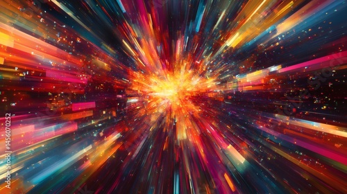 Obraz na płótnie Colorful energy burst, cosmic explosion, abstract background, digital art, ideal for technology or science visuals w salonie