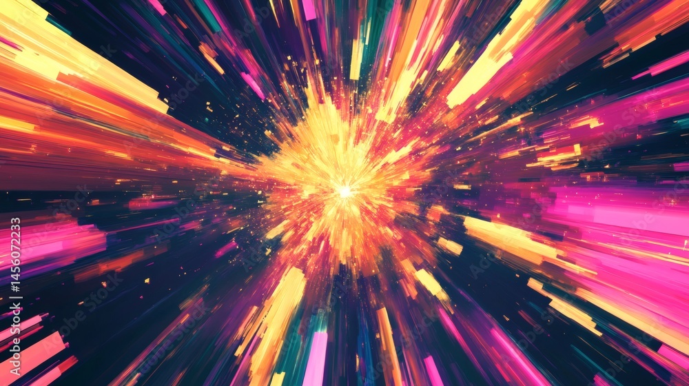 Colorful light speed burst, abstract cosmic energy explosion, vibrant background