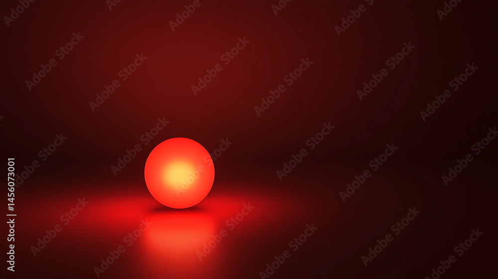 A red ball is lit up and sitting on a dark background A red ball is lit up and sitting on a dark background