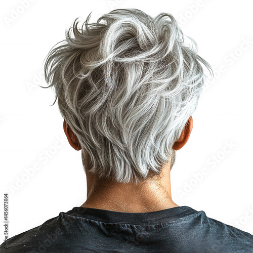 Gray hair men hairstyle trend stylish haircut back view short hair style on transparent background