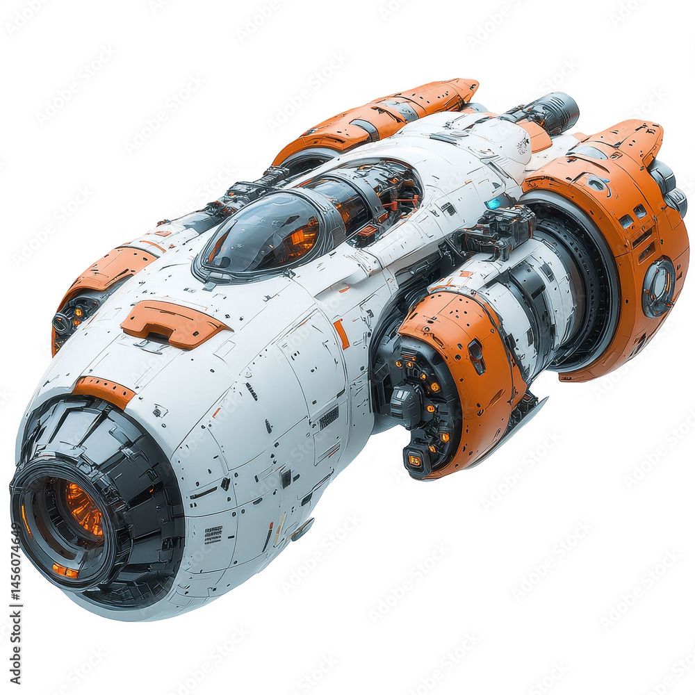 Futuristic spaceship concept art white and orange spacecraft illustration on transparent background Futuristic spaceship concept art white and orange spacecraft illustration on transparent background