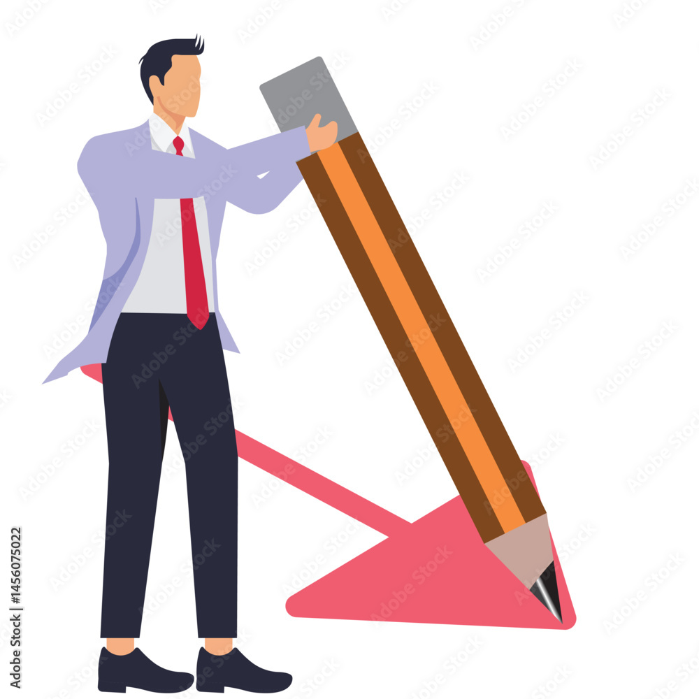 A businessman writes a path with a pencil idea. Illustration for making your own business path, career planning, skill development, professional way A businessman writes a path with a pencil idea. Illustration for making your own business path, career planning, skill development, professional way