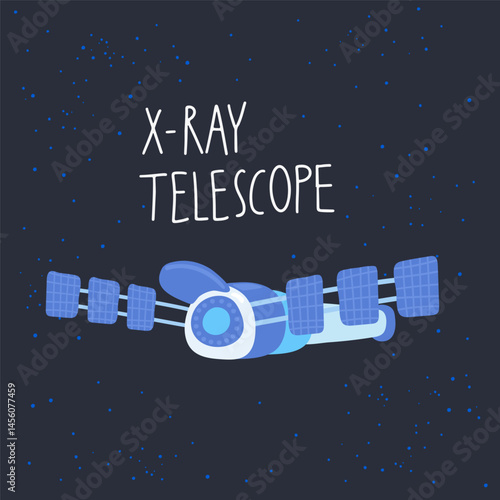 X-ray telescope vector illustration on a blue background