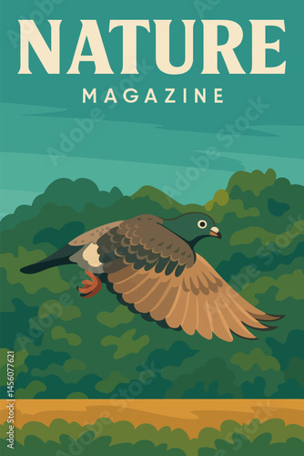 Flying Bird Illustration for Magazine Cover with Nature Background