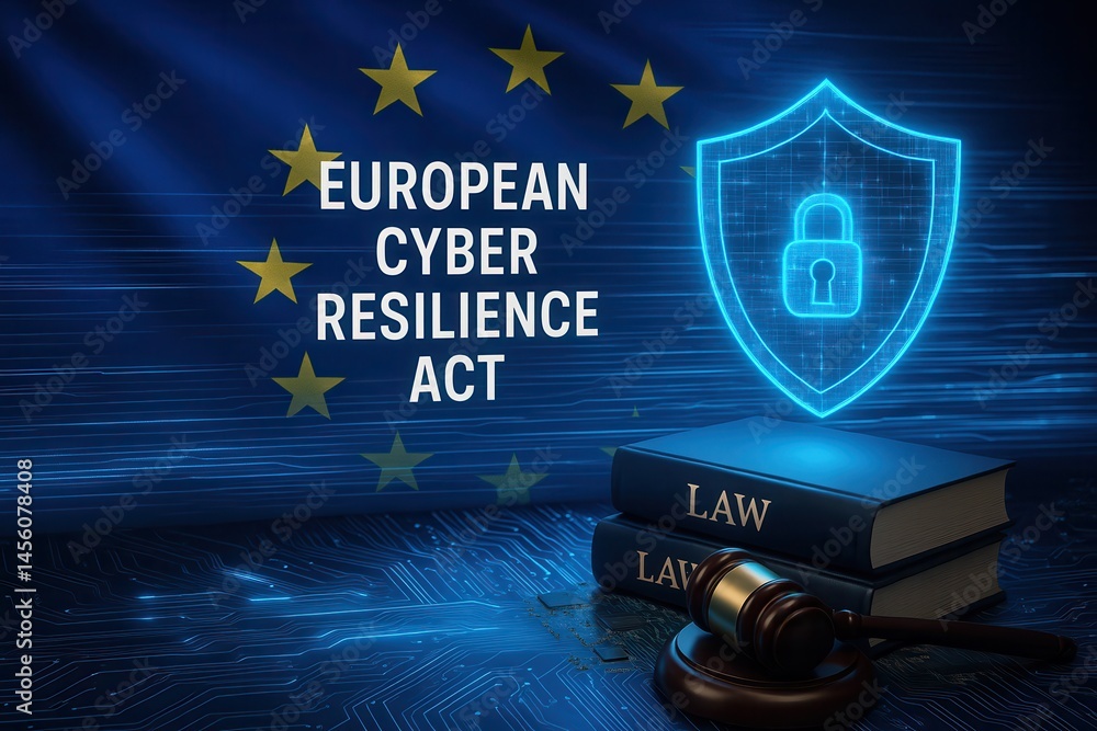 custom made wallpaper toronto digitalEuropean Cyber Resilience Act With Law and Shield Symbol
