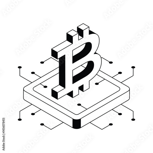 An editable icon of bitcoin designed in isometric style