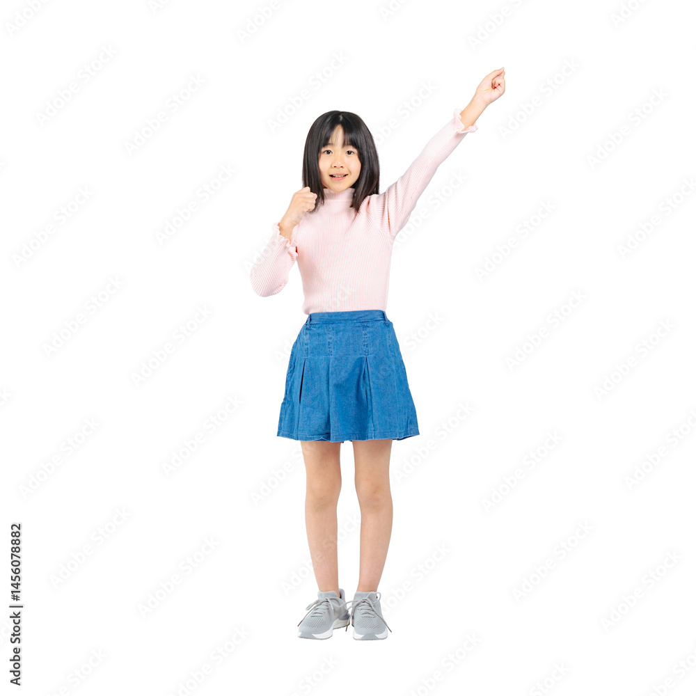 ガッツポーズする女の子 手作業で精密に切り抜いた背景透過全身写真PNG ガッツポーズする女の子 手作業で精密に切り抜いた背景透過全身写真PNG