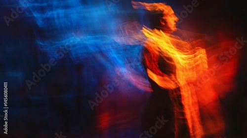 Obraz na płótnie Dancer, motion blur, fiery, blue, dark stage, performance art w salonie