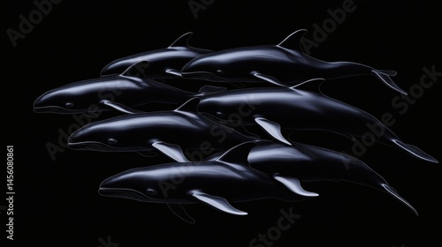 Obraz na płótnie Dark dolphins swimming, ocean depths, wildlife pod w salonie