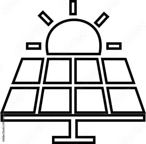 Solar panel icon. power energy. electricity Simple renewable energy solutions cells icon Home, roof pattern. Sun energy battery. environmentally friendly, editable stroke with transparent background