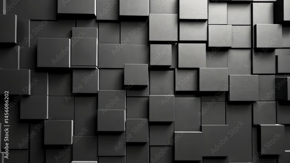 Black abstract cube structure pattern surface background 3d render illustration