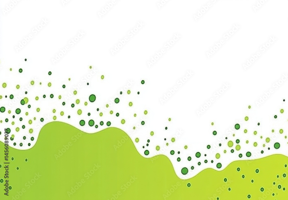 Obraz premium Bright green abstract background with bubbles and wavy shapes, creating fresh and lively atmosphere. Perfect for designs related to nature, health, or eco friendly themes
