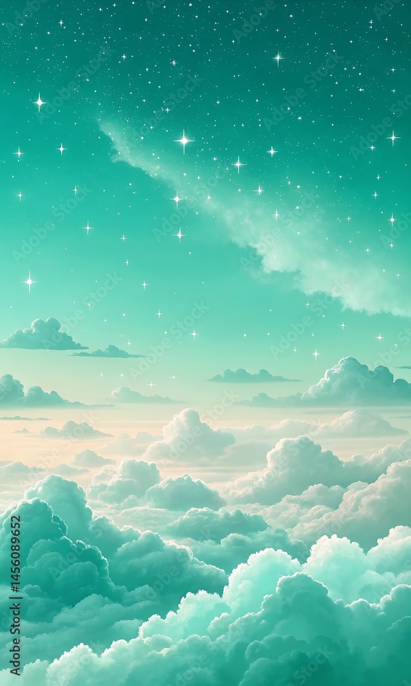 Fototapeta premium Dreamy Gradient Sky with Soft Clouds Vertical Mobile Wallpaper Background