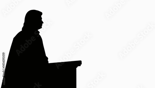 Judge silhouette presiding in courtroom, legal authority symbol