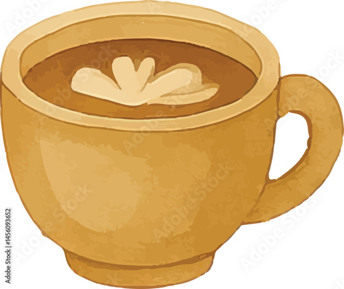 A watercolor-style illustration of a warm cup of coffee with frothy latte art on top, representing a cozy, comforting beverage perfect for any coffee lover