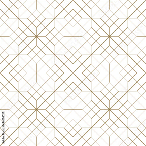 Seamless geometric pattern background with thin gold line and square rhombus. Vector illustration.