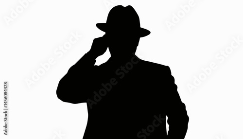 Silhouette of a doorman tipping his hat, elegant gesture