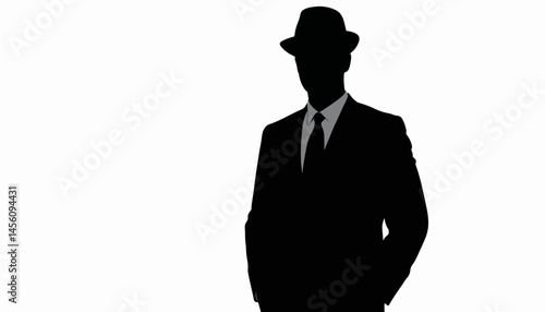 Elegant doorman silhouette poses against white background, timeless style