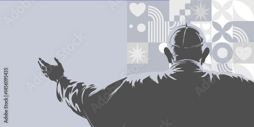 Blessing pope seen from behind, papal election, conclave – banner, poster, vector illustration