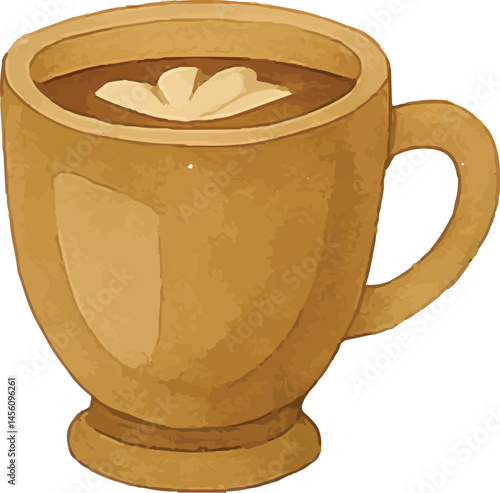 A watercolor-style illustration of a warm cup of coffee with frothy latte art on top, representing a cozy, comforting beverage perfect for any coffee lover