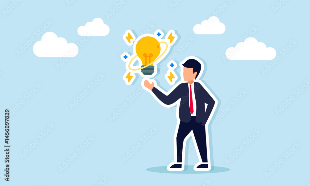 Businessman showing sparkling lamp illustration of showing maximum and optimal performance of idea and thought Businessman showing sparkling lamp illustration of showing maximum and optimal performance of idea and thought