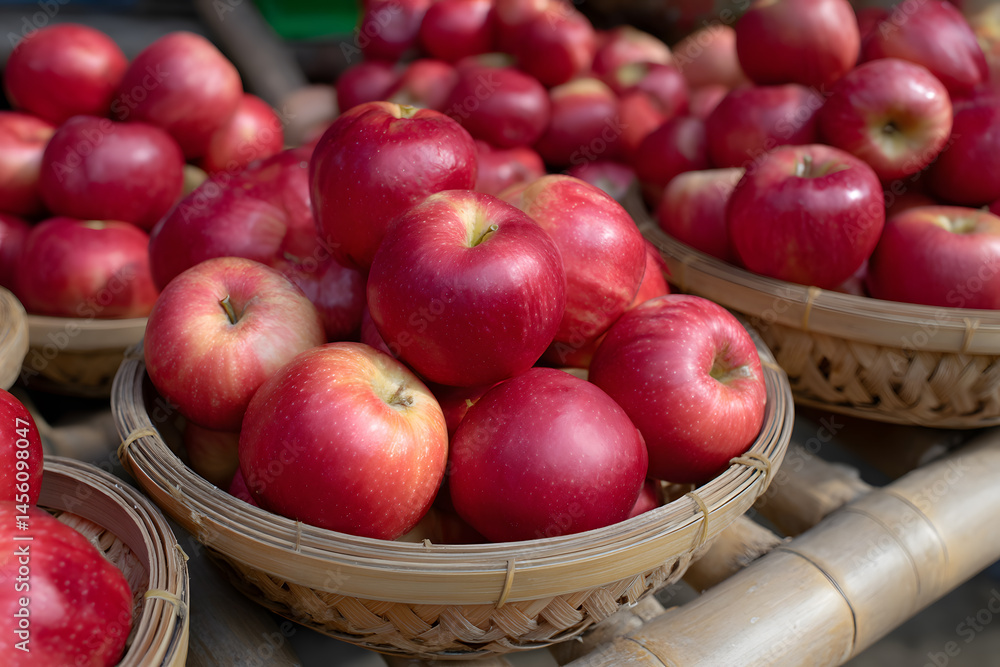 Fresh Red Apples in Woven Baskets Fresh Red Apples in Woven Baskets
