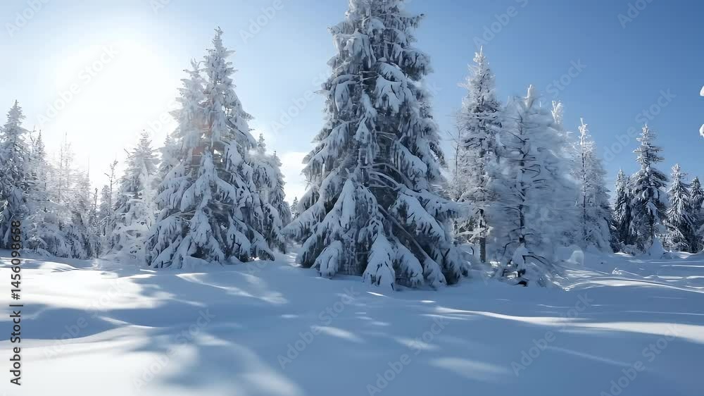 Snow Covered Fir Trees Under Blue Sky With Sunlight in Winter Season Creating a Cold White Scenery Landscape on a Sunny Snow Covered Fir Trees Under Blue Sky With Sunlight in Winter Season Creating a Cold White Scenery Landscape on a Sunny