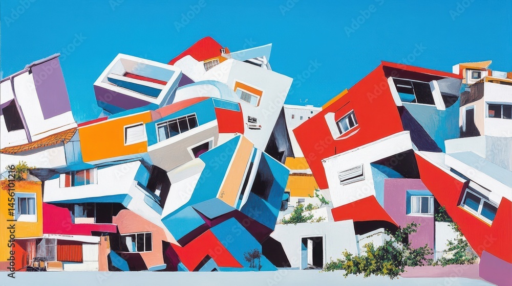 Vibrant urban landscape with colorful geometric building shapes a dynamic architectural vista and pixelated aesthetic with a modern art feel Vibrant urban landscape with colorful geometric building shapes a dynamic architectural vista and pixelated aesthetic with a modern art feel