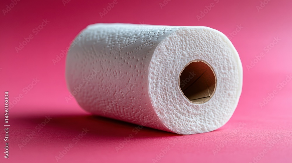 White roll of paper towels on a pink surface White roll of paper towels on a pink surface