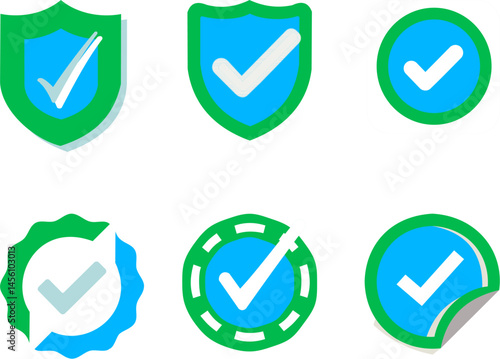 Verified Logo Checkmark Badge Icons Set in Flat Style