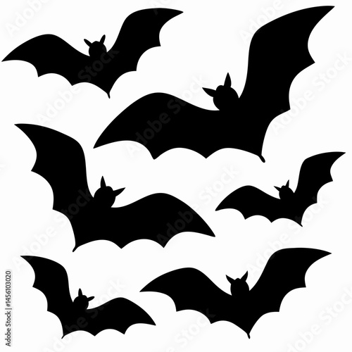 Silhouette bats flying  black and white
