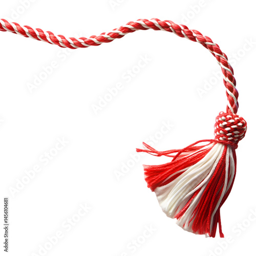 Red and White Martisor Cord Tassel Romanian Tradition on Transparent background