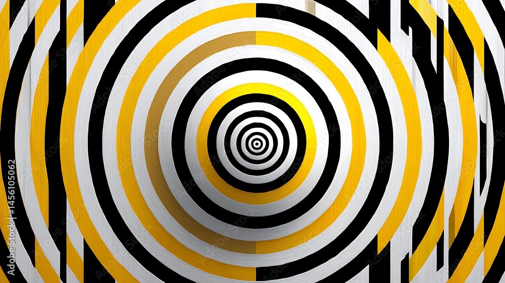 Fototapeta premium Abstract Concentric Circles Pattern Black White Gold Yellow Design