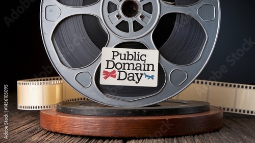 Public Domain Day Celebration with Crowd and Banner on Stage