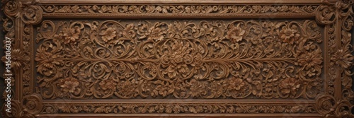 Intricate floral carvings frame antique scroll; mystical vibe , illustration, scroll, luxury