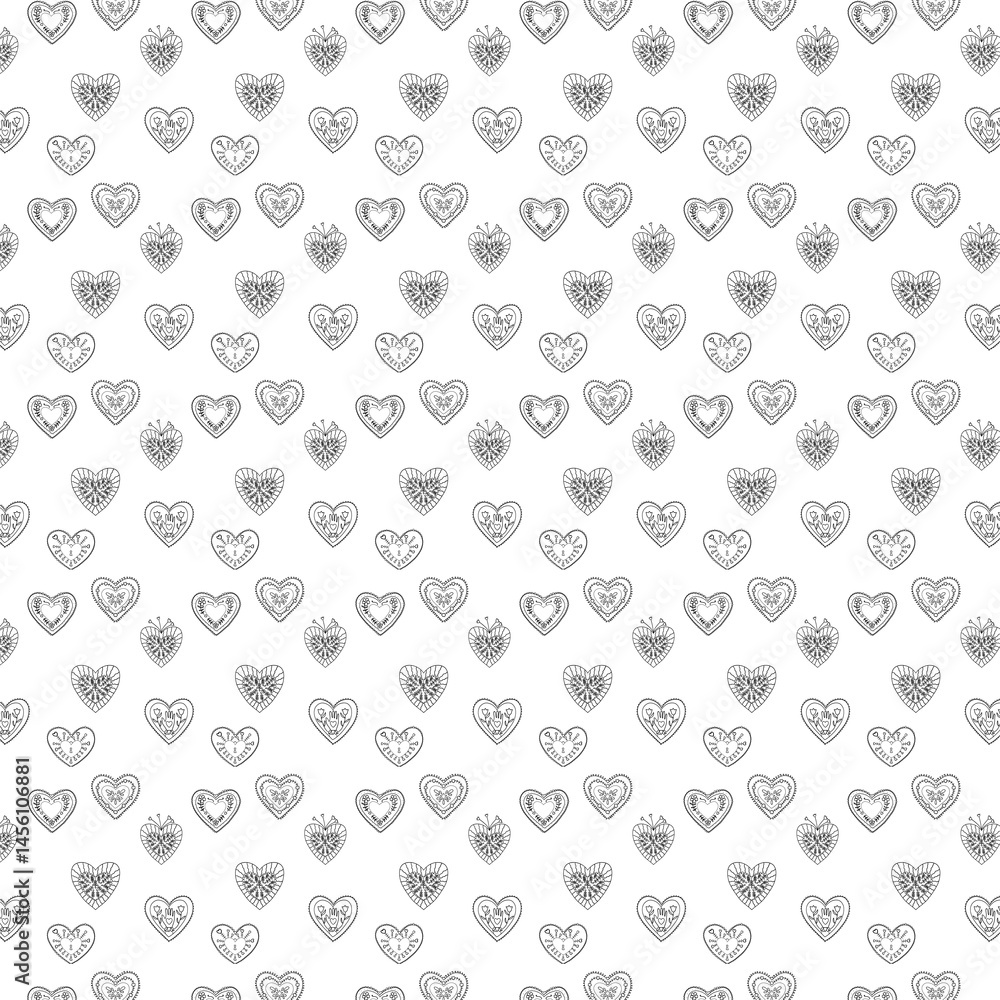 Background with hearts filled with symmetrical branches with leaves and surrounded by diverging lines. Background with hearts filled with symmetrical branches with leaves and surrounded by diverging lines.