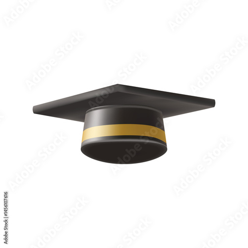 Realistic Black graduate cap. 3D Graduation Doctoral hat.