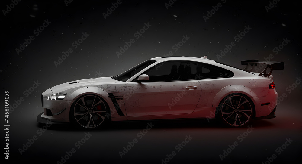 Obraz premium Sleek White Sports Coupe A Digital Rendering of a Modern, Customized Car Design