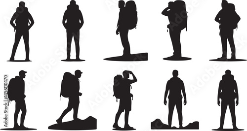 collection of backpacker silhouettes representing outdoor adventure and travel themes