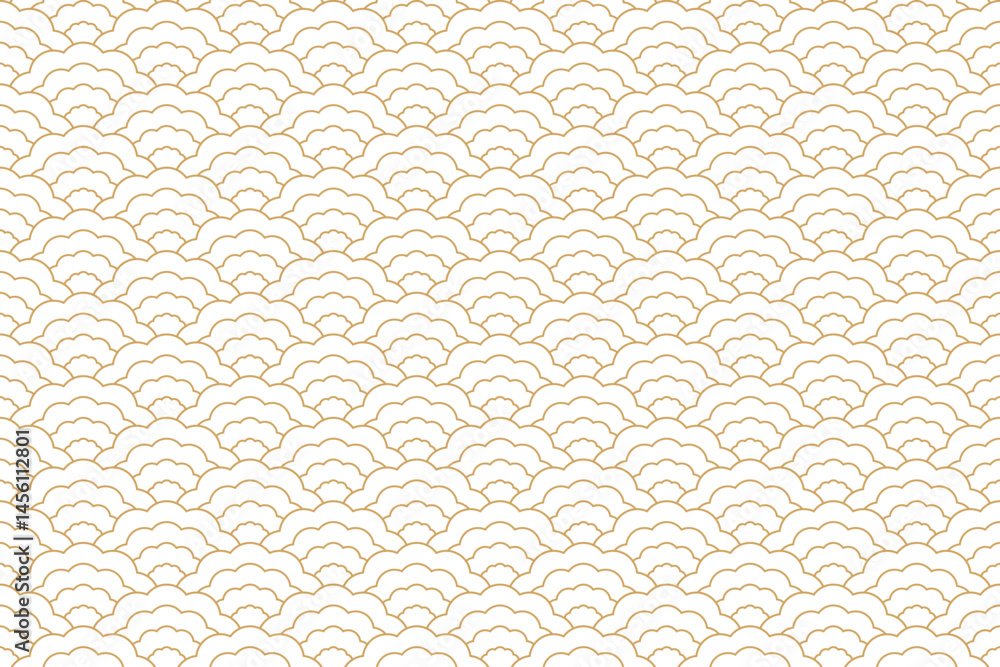 Elegant, seamless Art Nouveau seamless pattern with scallop shape and gold line in wave form. Vector illustration. Elegant, seamless Art Nouveau seamless pattern with scallop shape and gold line in wave form. Vector illustration.