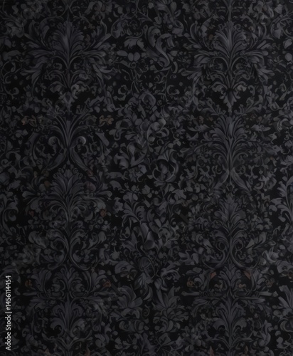 Intricate black damask, seamless gothic floral vines , floral, black and white, seamless pattern