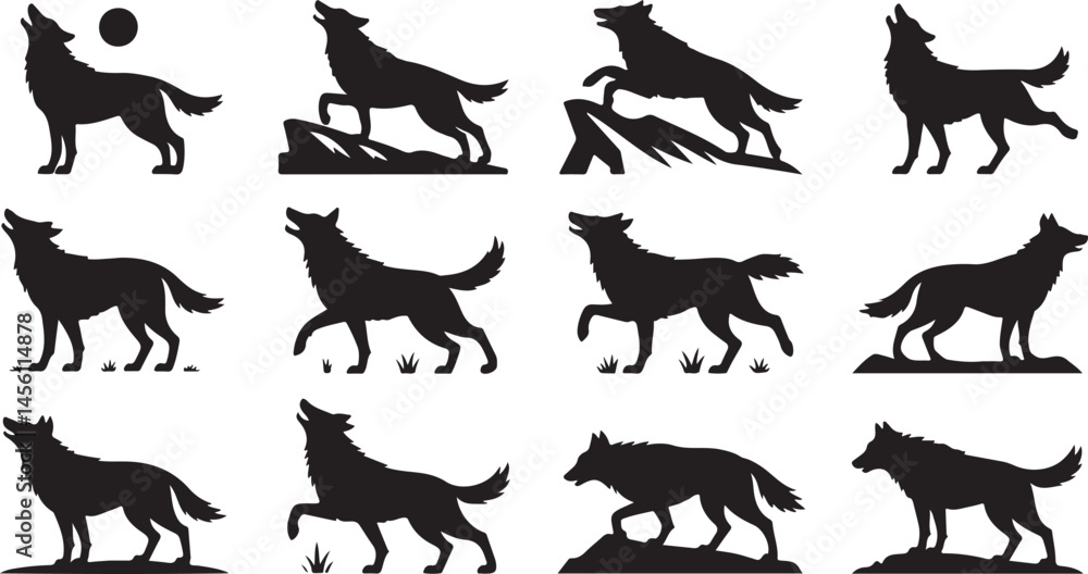 Obraz premium Running wolf silhouette perfect for pet animal and wilderness themes