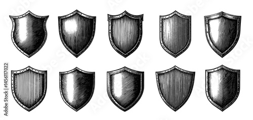 heraldic shields set monochrome engraved style ,coat of arms family crests emblems.