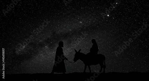 Wallpaper Mural Joseph Virgin Mary on a donkey going to Bethlehem at night. Christian religious illustration, background, banner. Advent event Torontodigital.ca