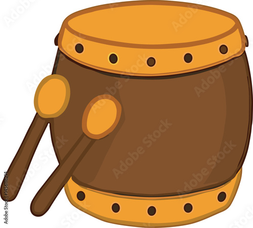 A hand-drawn illustration of a traditional drum used in Islamic celebrations, with two drumsticks, often associated with Eid festivities and community events