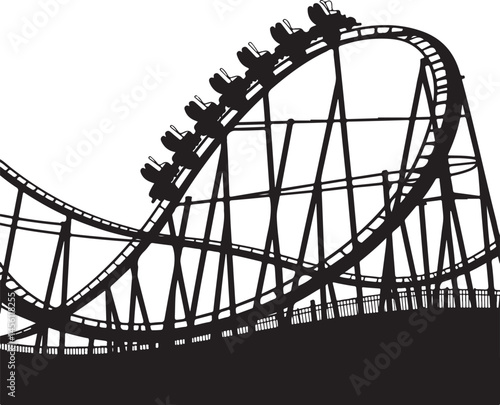 Roller Coaster Ride Silhouette Vector Illustration of Amusement Park Thrill Ride Loop Perfect for Adventure and Fun Concepts