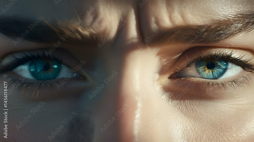 Intense gaze: A close-up of striking blue eyes conveying focus and emotion Intense gaze: A close-up of striking blue eyes conveying focus and emotion