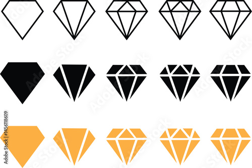 Diamond icons flat and line styles Set. Gaming, precious crystal stones editable stock for mobile concept and web designs. Game diamonds Vectors. Rich symbols collection