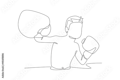 Kid boxing concept one-line drawing
