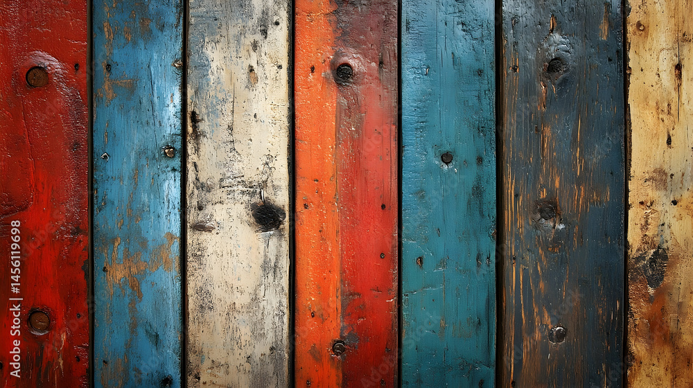 Colorful weathered wooden planks in vertical stripes. Colorful weathered wooden planks in vertical stripes.